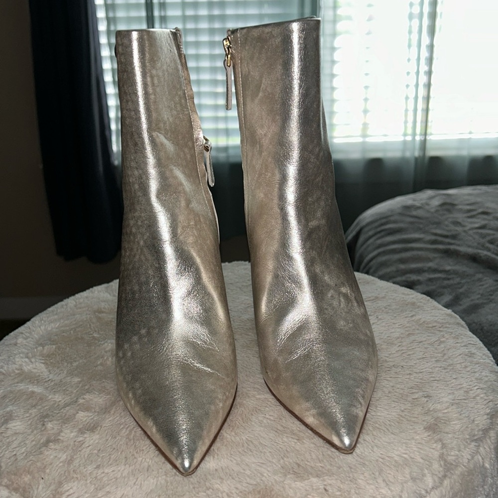 Tory Burch spark gold 723 Penelope 90mm bootie metallic calf leather